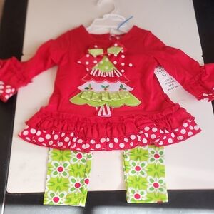 Sz 9-12 Months 2pc Festive Red and Green Christmas Tree Outfit